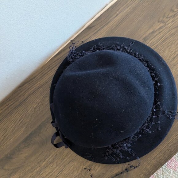vintage draper the may company los angeles hat 1950s floral navy pink felt retro